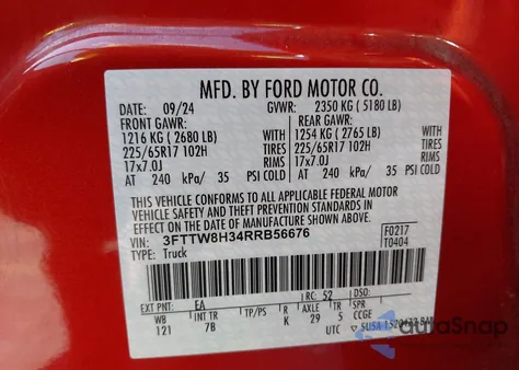 2024 Ford Maverick Xlt z USA, uszkodzony, nr VIN 3FTTW8H34RRB56676